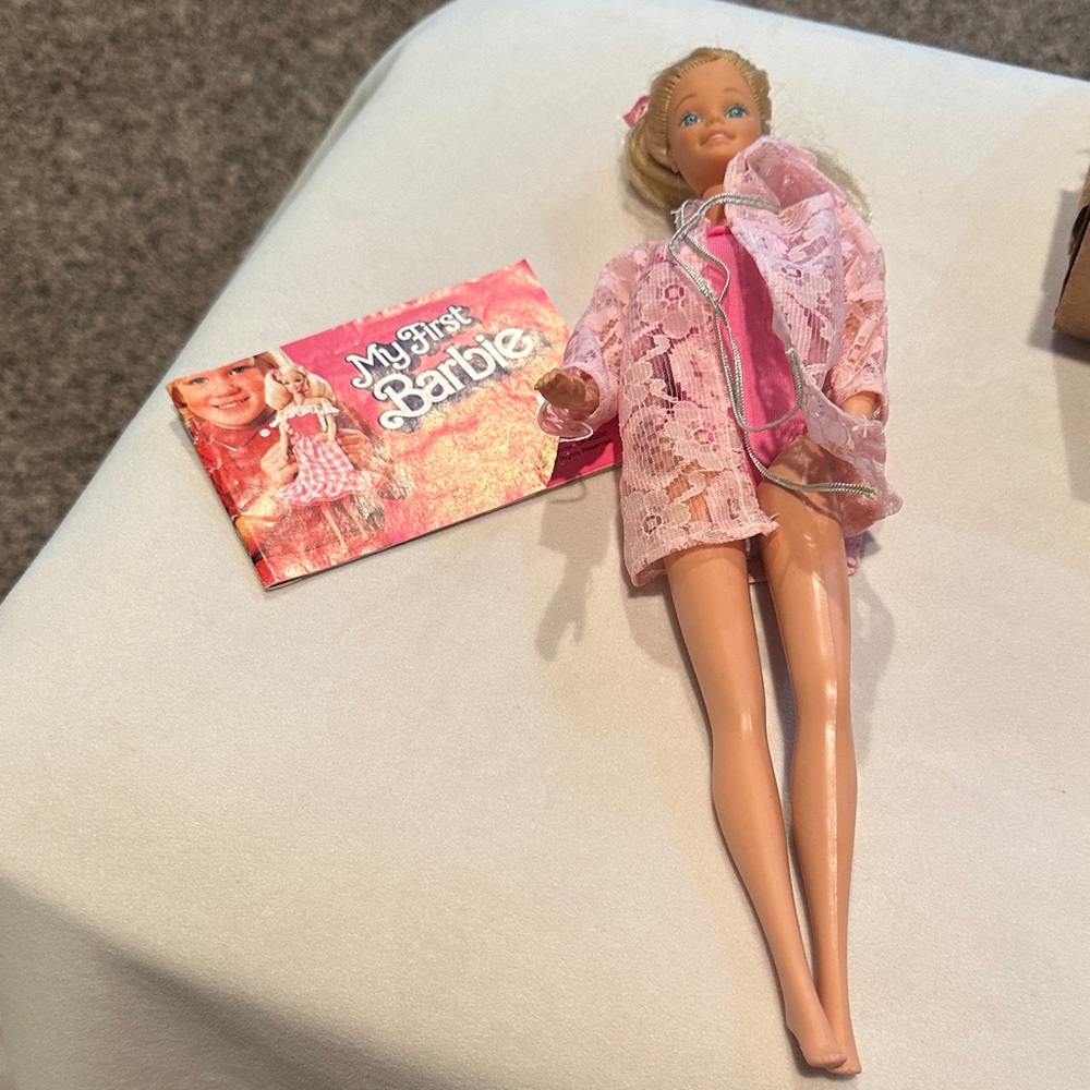 1982 Mattel Barbie Doll in Pink Lace Dress with Blonde Hair